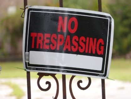 No trespassing sign for trespass to land